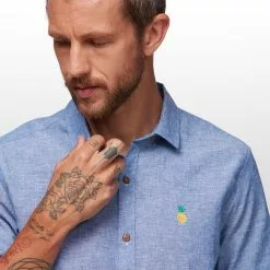 Stoic Crosshatch Linen Short Sleeve Button Down Shirt Men's -Stoic Pop Store NAV D5 1