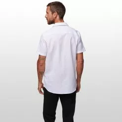 Stoic Crosshatch Linen Short Sleeve Button Down Shirt Men's -Stoic Pop Store WHI D3